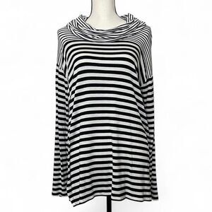 Chico's Zenergy Striped Black White Long Sleeve Tunic Top Cowl Neck Sz 2 (12/14)